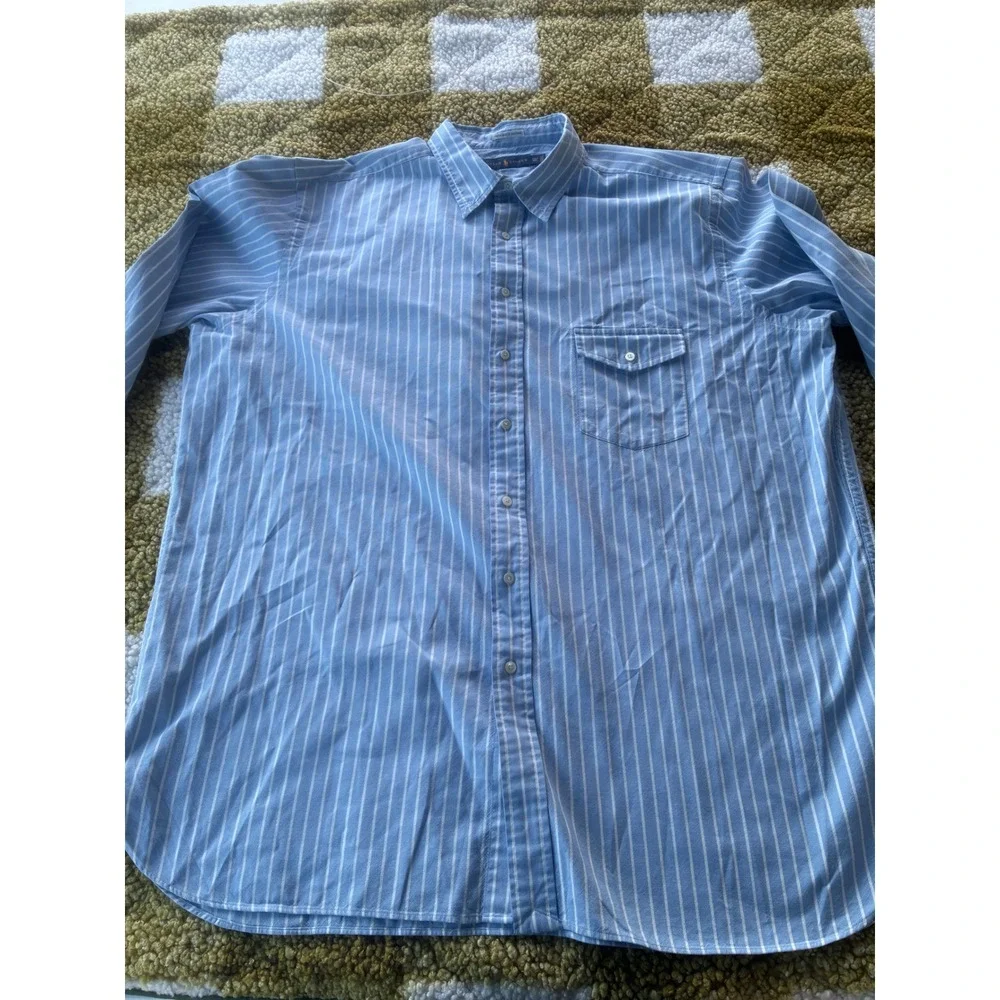Ralph Lauren University Oxford Shirt Men 2XLT Blue White Stripe Button Down Tall